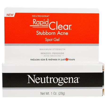 Fläck, Akne, Serum, Behandlingar: Neutrogena, Rapid Clear, Stubborn Acne Spot Gel, Maximum Strength, 1 oz (28 g)