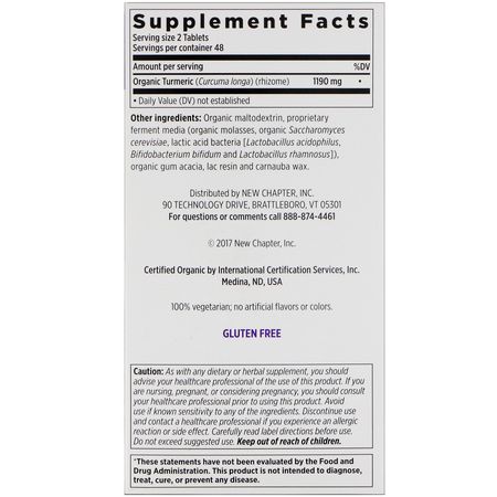 Curcumin, Gurkmeja, Antioxidanter, Kosttillskott: New Chapter, Fermented Turmeric, 96 Tablets