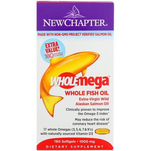 New Chapter, Wholemega, Extra-Virgin Wild Alaskan Salmon, Whole Fish Oil, 1000 mg, 180 Softgels Review