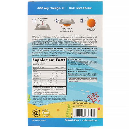 Omega, Barnas Dha, Barns Hälsa, Barn: Nordic Naturals, Children's DHA Gummies, Tropical Punch, 600 mg, 30 Gummies