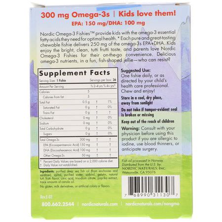 Omega, Barnas Dha, Barns Hälsa, Barn: Nordic Naturals, Nordic Omega-3 Fishies, Yummy Tutti Frutti Taste, 300 mg, 36 Fishies