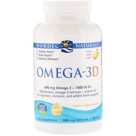 Nordic Naturals Omega-3 Fish Oil D3 Cholecalciferol - D3 Cholecalciferol, Vitamin D, Vitaminer, Omega-3 Fiskolja