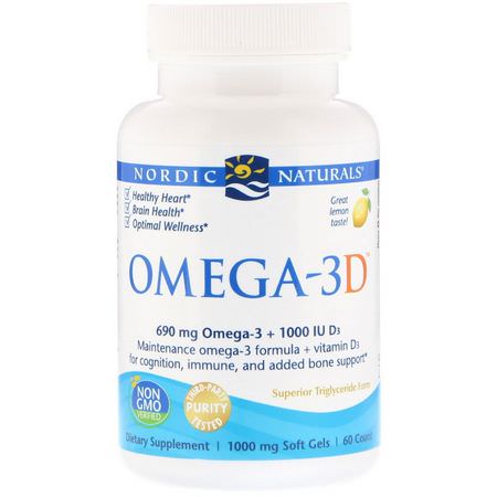Nordic Naturals Omega-3 Fish Oil D3 Cholecalciferol - D3 Cholecalciferol, D-Vitamin, Vitaminer, Omega-3 Fiskolja