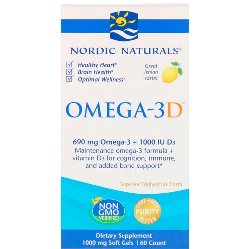 Nordic Naturals, Omega-3D, Lemon, 1000 mg, 60 Soft Gels Review