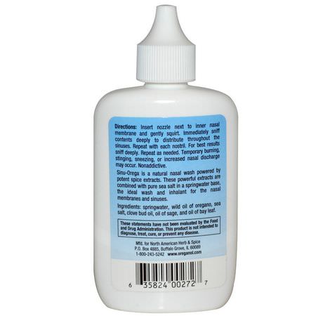 Nässpray, Sinusvätt, Första Hjälpen, Bihåleinstrument: North American Herb & Spice, Sinu Orega, Nasal Spray, 2 fl oz (60 ml)
