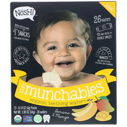 NosH! Baby Munchables, Organic Teething Wafers, Banana & Mango, 13 Packs, 0.14 oz (4 g) Each Review