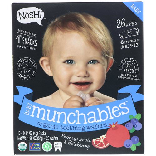 NosH! Baby Munchables, Organic Teething Wafers, Pomegranate & Blueberry, 13 Packs, 0.14 oz (4 g) Each Review