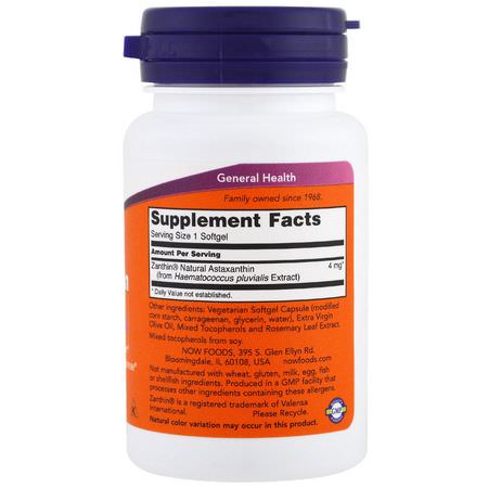 Astaxanthin, Antioxidants, Supplements: Now Foods, Astaxanthin, 4 mg, 60 Veggie Softgels