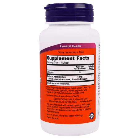 Astaxanthin, Antioxidants, Supplements: Now Foods, Astaxanthin, 4 mg, 90 Softgels