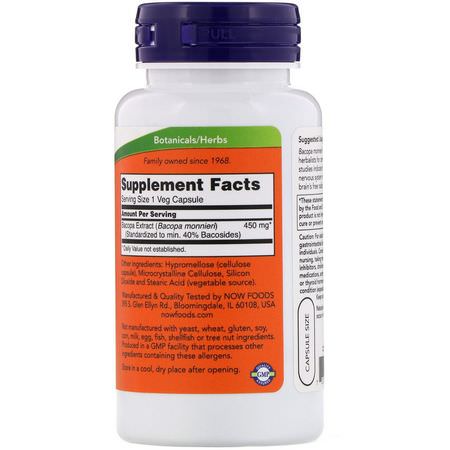 Bacopa, Adaptogens, Homeopati, Örter: Now Foods, Bacopa Extract, 450 mg, 90 Veg Capsules