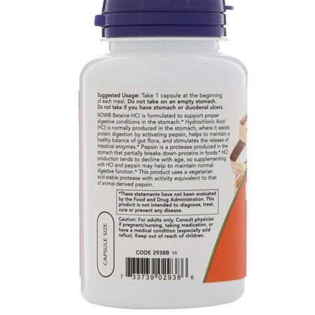 Now Foods Betaine HCL TMG - Betaine Hcl Tmg, Digestion, Supplements