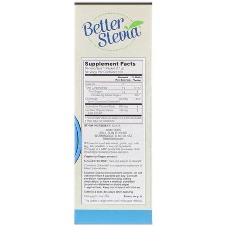 Stevia, Sötningsmedel, Honung: Now Foods, Better Stevia, Balance with Chromium & Inulin, 100 Packets, (1.1 g) Each