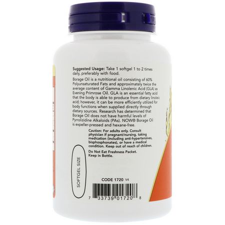 Now Foods Borage Oil - Borage Oil, Omegas Epa Dha, Fish Oil, Supplements