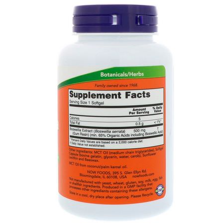 Boswellia, Homeopati, Örter: Now Foods, Boswellia Extract, 500 mg, 90 Softgels