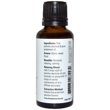 Jasmine Oil, Eteriska Oljor, Aromaterapi, Bad: Now Foods, Essential Oils, Jasmine Absolute, 1 fl oz (30 ml)