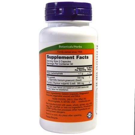 Örter, Homeopati, Örter: Now Foods, Fenugreek & Thyme, 350 mg/150 mg, 100 Capsules