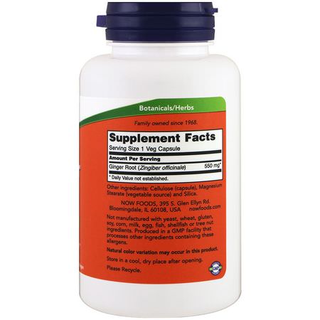 Ingefära, Homeopati, Örter: Now Foods, Ginger Root, 550 mg, 100 Veg Capsules