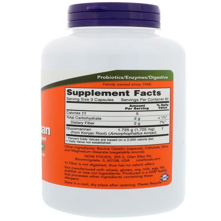Glucomannan, Fiber, Digestion, Supplements: Now Foods, Glucomannan, 575 mg, 180 Capsules