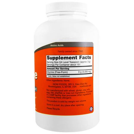 Aminosyror, Kosttillskott: Now Foods, Glycine, Pure Powder, 1 lb (454 g)