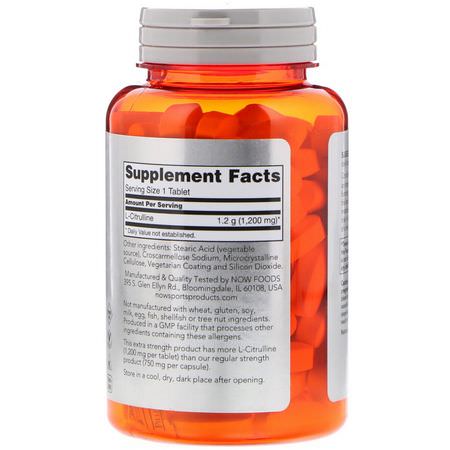 L-Citrulline, Amino Acids, Supplements: Now Foods, L-Citrulline, 1,200 mg, 120 Tablets