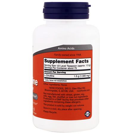 L-Citrulline, Amino Acids, Supplements: Now Foods, L-Citrulline, Pure Powder, 4 oz (113 g)