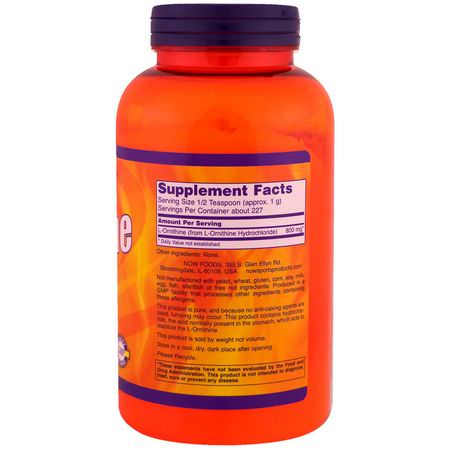 L-Ornitin, Aminosyror, Kosttillskott: Now Foods, L-Ornithine Pure Powder, 8 oz (227 g)