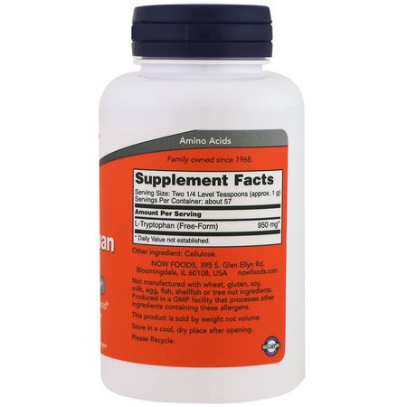 L-Tryptophan, Sleep, Supplements: Now Foods, L-Tryptophan Powder, 2 oz (57 g)