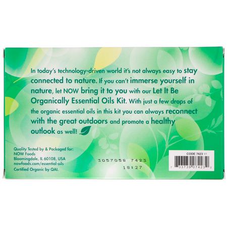Presentpaket, Eteriska Oljor, Aromaterapi, Bad: Now Foods, Let It Be Organically, Organic Essential Oils Kit, 4 Bottles, 1/3 fl oz (10 ml) Each