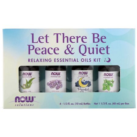 Presentpaket, Avkoppling, Eteriska Oljor, Aromaterapi: Now Foods, Let There Be Peace & Quiet, Relaxing Essential Oils Kit, 4 Bottles, 1/3 fl oz (10 ml) Each