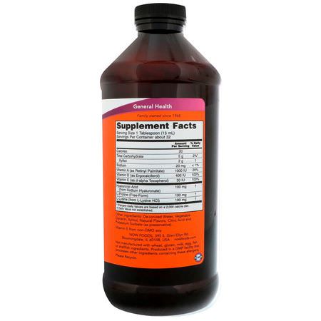 Hyaluronsyra, Naglar, Hud, Hår: Now Foods, Liquid Hyaluronic Acid, Berry Flavor, 100 mg, 16 fl oz (473 ml)