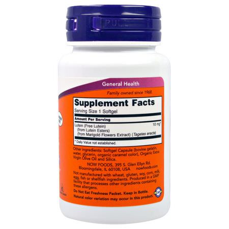Zeaxanthin, Lutein, Nose, Ear: Now Foods, Lutein, 10 mg, 120 Softgels