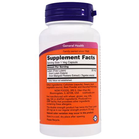 Zeaxanthin, Lutein, Nose, Ear: Now Foods, Lutein, Double Strength, 90 Veg Capsules