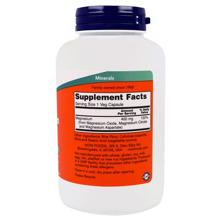 Magnesium, Mineraler, Kosttillskott: Now Foods, Magnesium Caps, 400 mg, 180 Veggie Caps