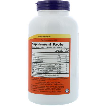 Omega 3-6-9-Kombinationer, Efa, Omegas Epa Dha, Fiskolja: Now Foods, Omega 3-6-9, 1000 mg, 250 Softgels