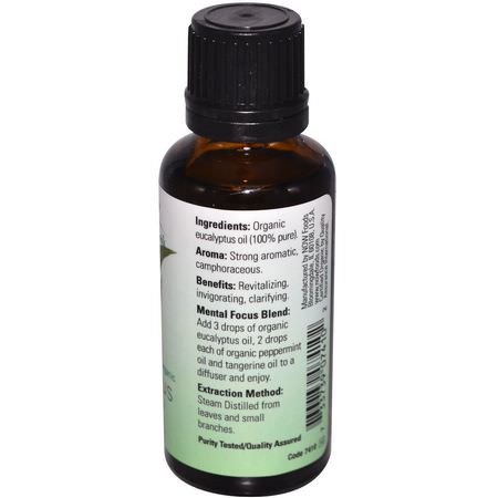 Eukalyptusolja, Eteriska Oljor, Aromaterapi, Bad: Now Foods, Organic Essential Oils, Eucalyptus, 1 fl oz (30 ml)