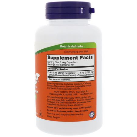 White Kidney Bean Extract, Vikt, Kost, Kosttillskott: Now Foods, Phase 2 Starch Neutralizer, 500 mg, 120 Veg Capsules