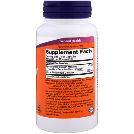 Pyknogenol, Extrakt Av Tallbark, Antioxidanter, Kosttillskott: Now Foods, Pycnogenol, 30 mg, 60 Veg Capsules