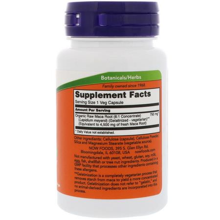 Maca, Homeopati, Örter: Now Foods, Raw Maca, 750 mg, 30 Veg Capsules