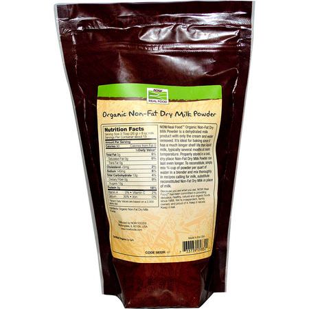 Mjölkpulver, Drycker: Now Foods, Real Food, Certified Organic Non-Fat Dry Milk Powder, 12 oz (340 g)