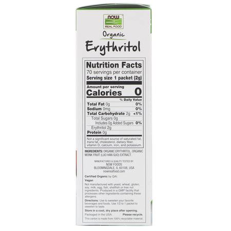 Erythritol, Sweeteners, Honey: Now Foods, Real Food, Organic Erythritol with Monk Fruit, 70 Packets