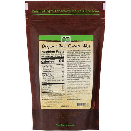 Bakschoklad, Blandningar, Mjöl, Bakning: Now Foods, Organic, Raw Cacao Nibs, 8 oz (227 g)