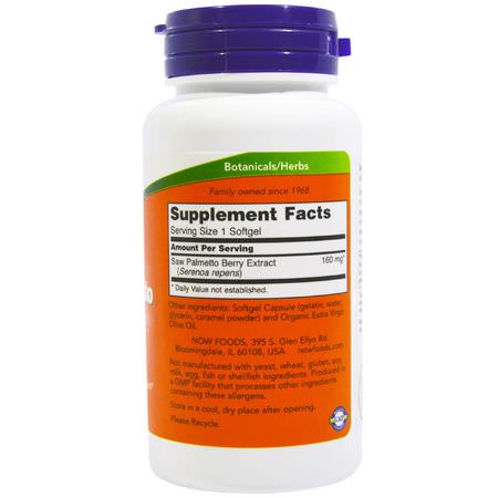 Sågpalmetto, Homeopati, Örter: Now Foods, Saw Palmetto Extract, 160 mg, 120 Softgels