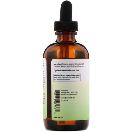 Argan Oil, Beauty, Argan, Massage Oils: Now Foods, Solutions, Certified Organic & 100% Pure Argan Oil, 4 fl oz (118 ml)