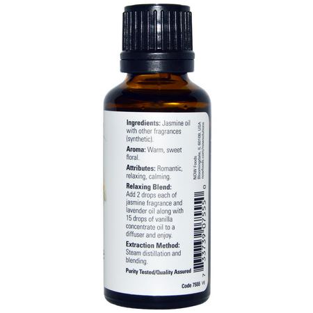 Jasmine Oil, Eteriska Oljor, Aromaterapi, Bad: Now Foods, Solutions, Jasmine, 1 fl oz (30 ml)