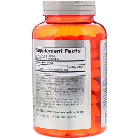 Aakg Arginine Alpha-Ketoglutarate, Amino Acids, Supplements: Now Foods, Sports, AAKG 3500, Amino Acids, 180 Tablets