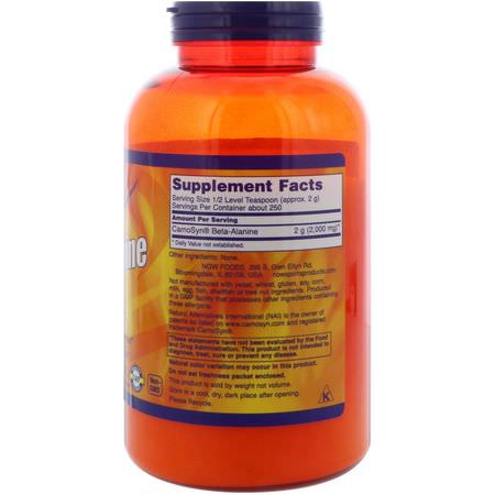 Beta-Alanin, Aminosyror, Kosttillskott: Now Foods, Sports, Beta-Alanine, Pure Powder, 17.6 oz (500 g)
