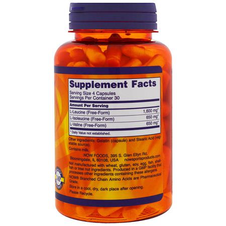 Bcaa, Aminosyror, Kosttillskott: Now Foods, Sports, Branched Chain Amino Acids, 120 Capsules