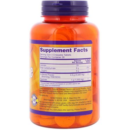 D-Ribos, Kosttillskott: Now Foods, Sports, D-Ribose, Chewable, Natural Orange Juice Flavor, 1,500 mg, 90 Tablets