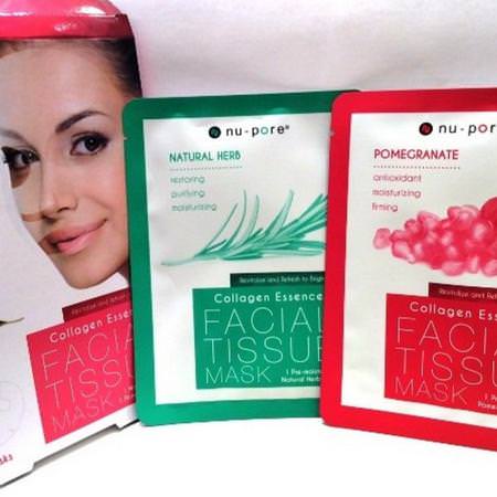 Nu-Pore, Collagen Essence Face Mask Set, Pomegranate & Rosemary, 2 Single-Use Masks, 0.85 fl oz (25 g) Each