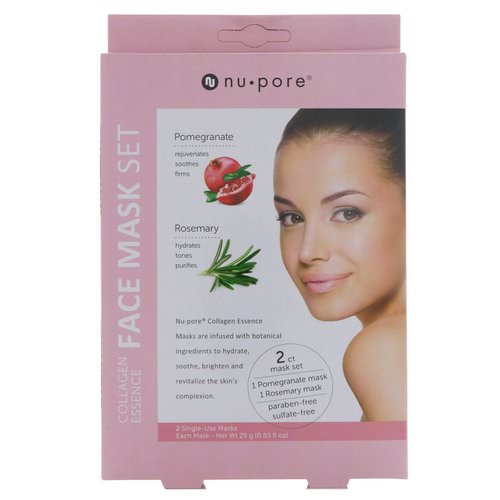 Nu-Pore, Collagen Essence Face Mask Set, Pomegranate & Rosemary, 2 Single-Use Masks, 0.85 fl oz (25 g) Each Review